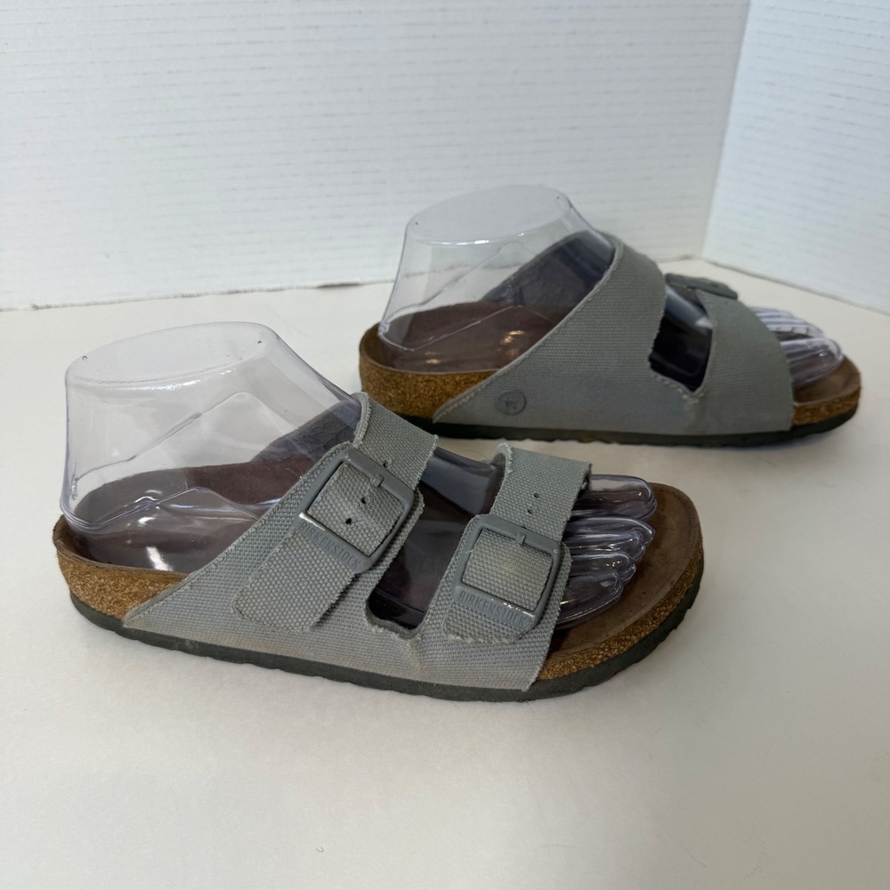 Birkenstock Vegan Arizona Sandals Women Gray Canvas Comfort Casual Sz 36 Shoes - Picture 6 of 10